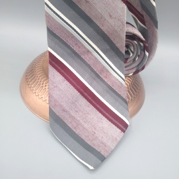 Michelle Wool Blend Slubbed Regimental Striped Tie Vintage - Picture 2 of 10